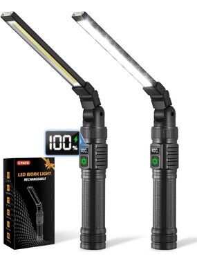 2-Pack Rechargeable Magnetic LED Work Lights/Flashlights for Mechanics & DIY